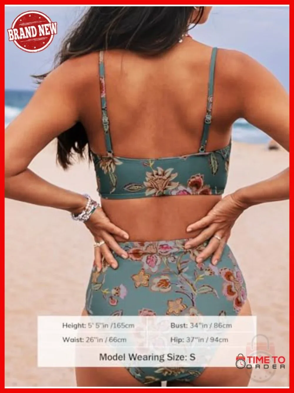 High Waisted Bikini Set V Neck Twist Front Adjustable Spaghetti Straps